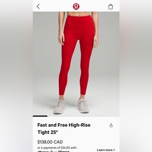 Lulu lemon size 4 fast and free 25” red tights